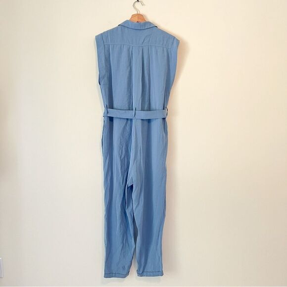 Zara Belted Jumpsuit in Blue Size Large Sleeveless - Picture 9 of 11